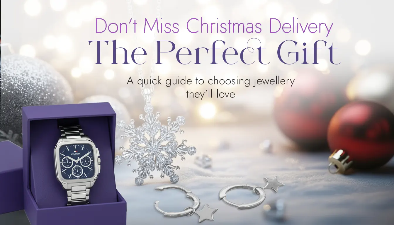 Christmas gift guide featuring jewelry and a watch in a box