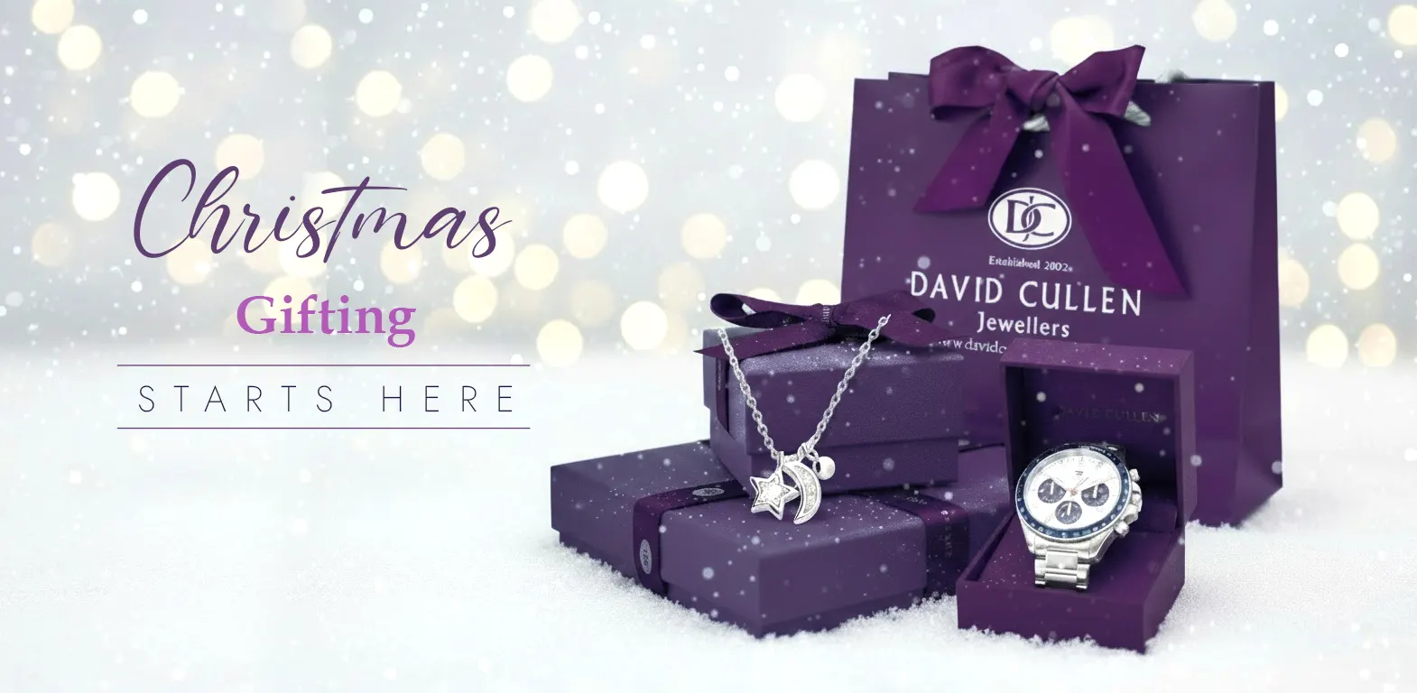 Purple gift boxes with jewelry for Christmas celebration