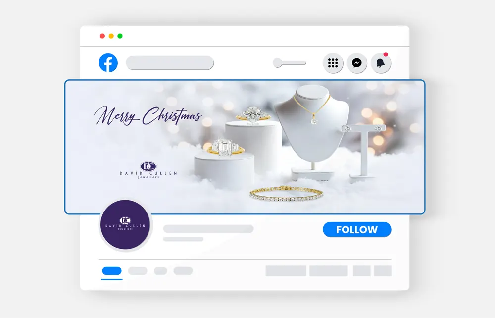 Elegant Christmas jewelry display on social media banner