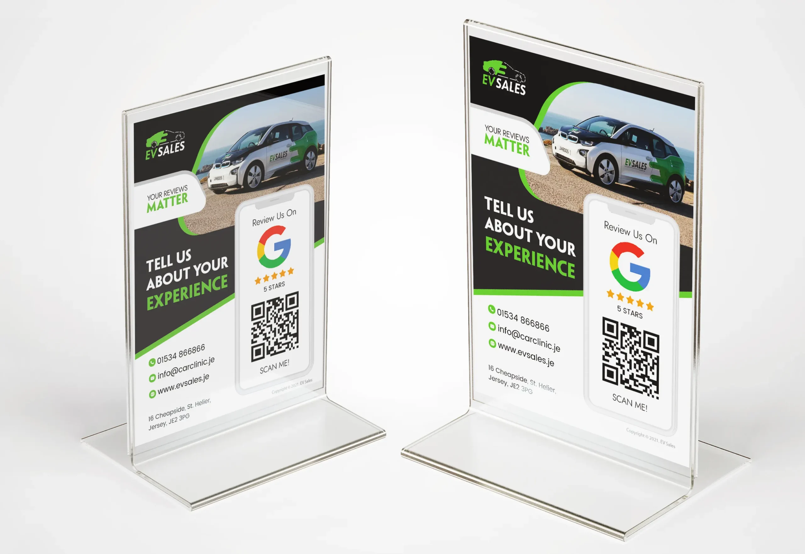 Promotional stands with QR codes for customer feedback