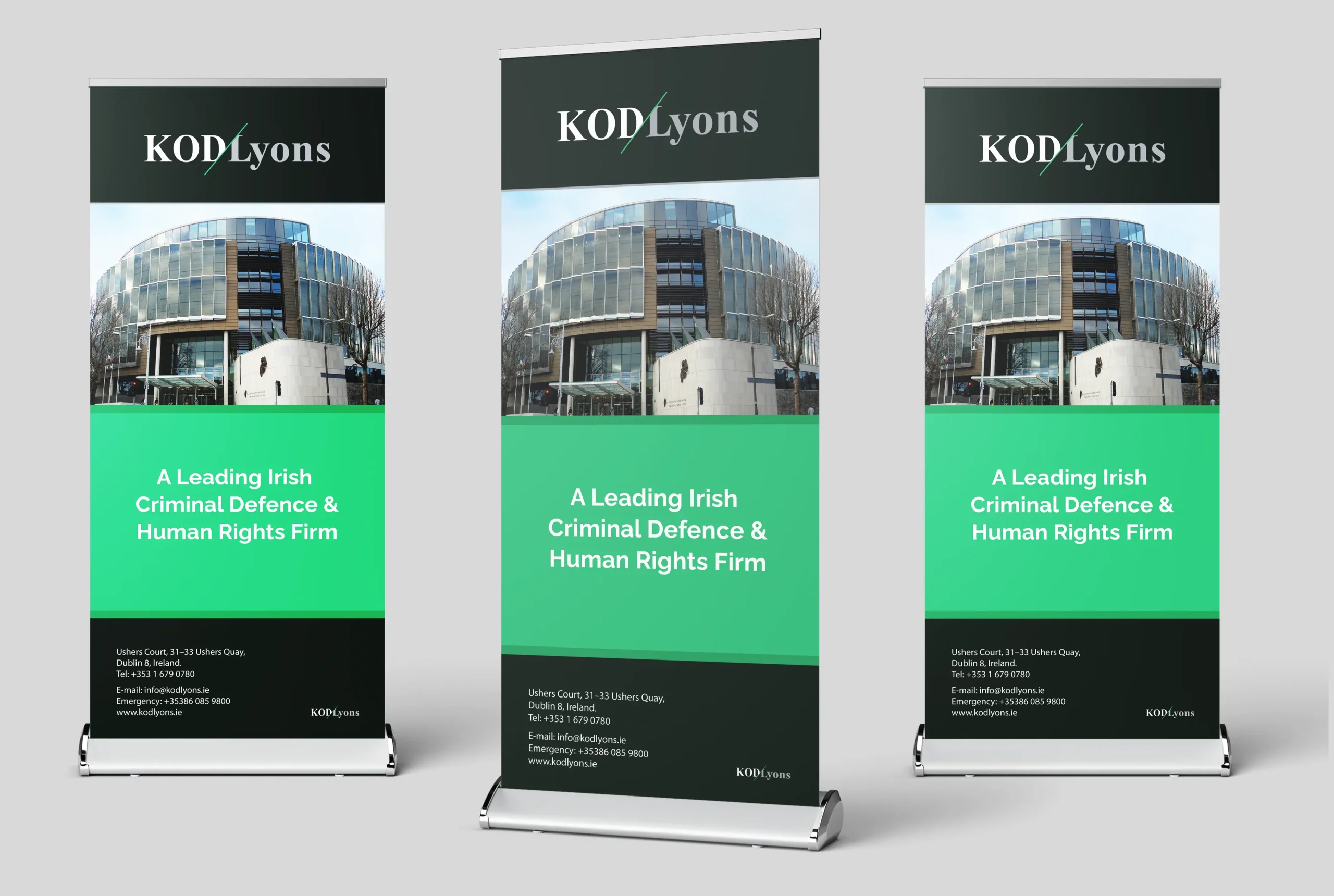 Roll-up banners for Irish law firm exhibition display