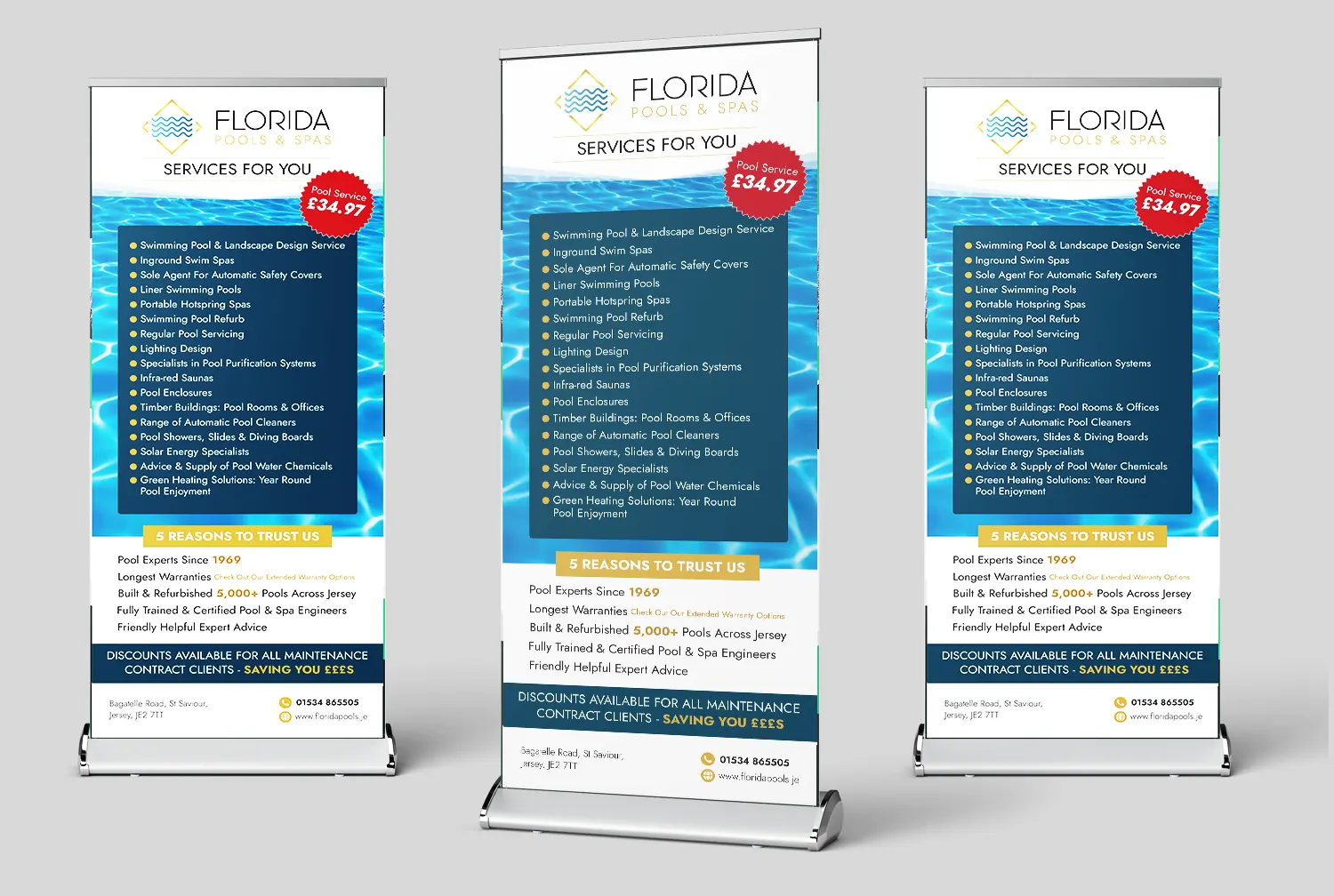 Three promotional banners showcasing various services offered.