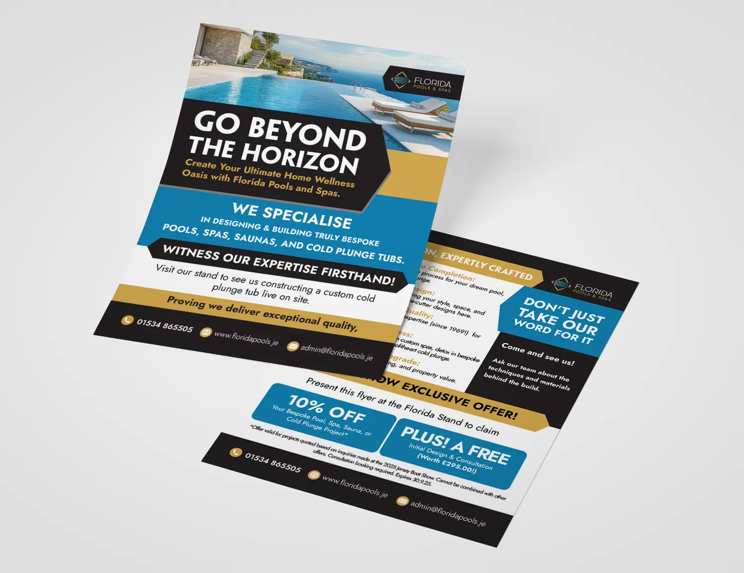 Flyer for pool and spa service with special offers