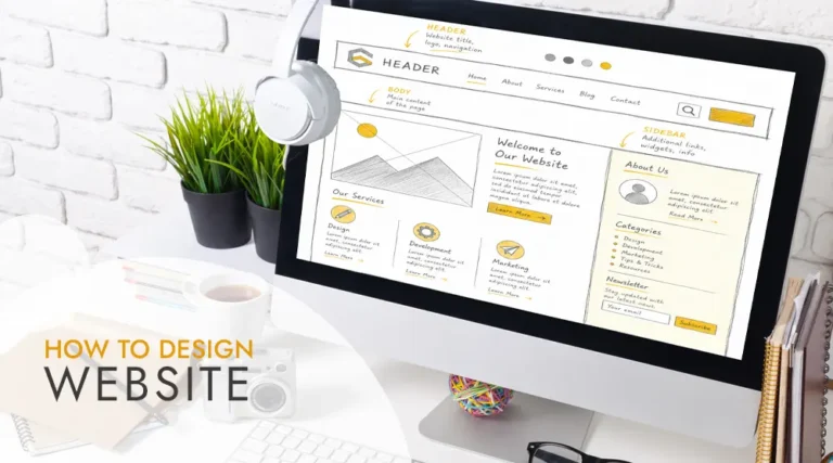 Computer screen displaying website design tutorial.